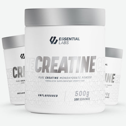 Essential Labs Creatine Monohydrate Powder Unflavoured 500g, 250g and 100g sizes 