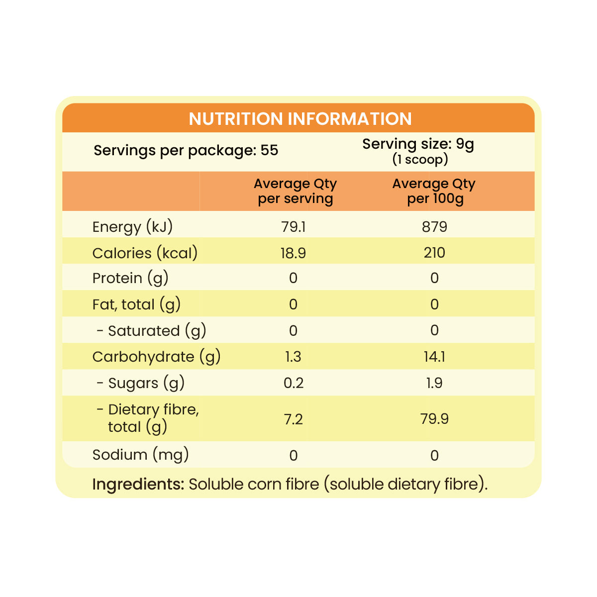 Feel Good Protein Tasteless Fibre Nutrition Information and Ingredients