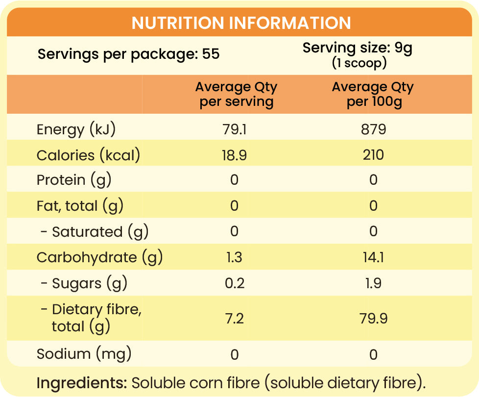 Feel Good Protein Tasteless Fibre Nutrition Information and Ingredients
