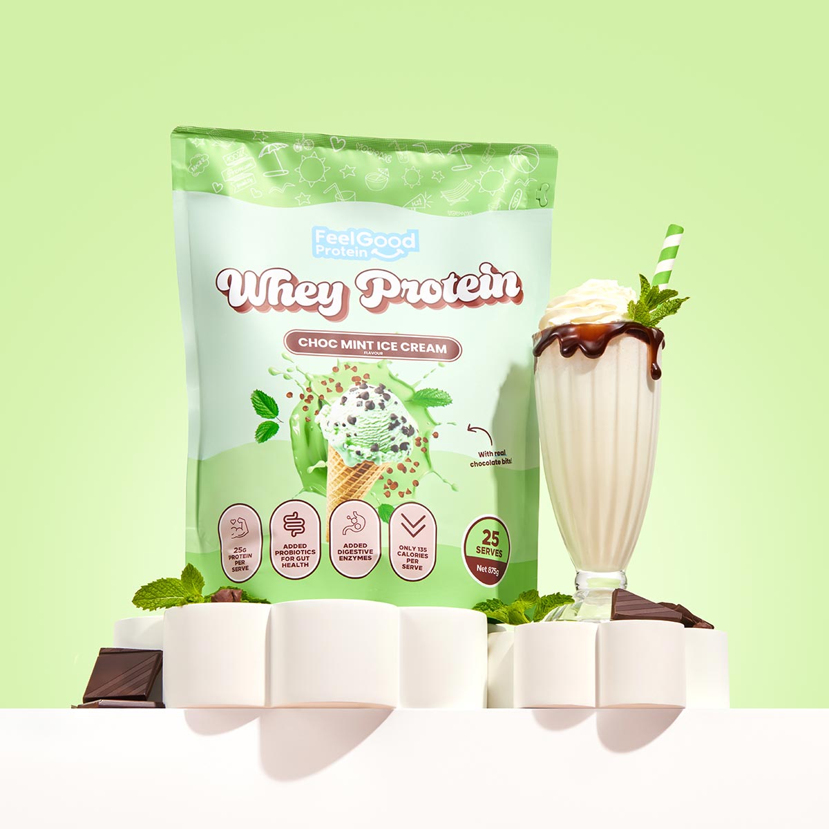 Whey Protein by Feel Good Protein - Mint Ice Cream Flavour