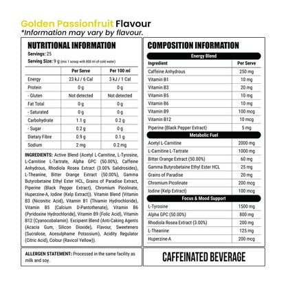 Faction Labs Deficit Clinical Nutrition Information and Ingredients for golden passionfruit flavour