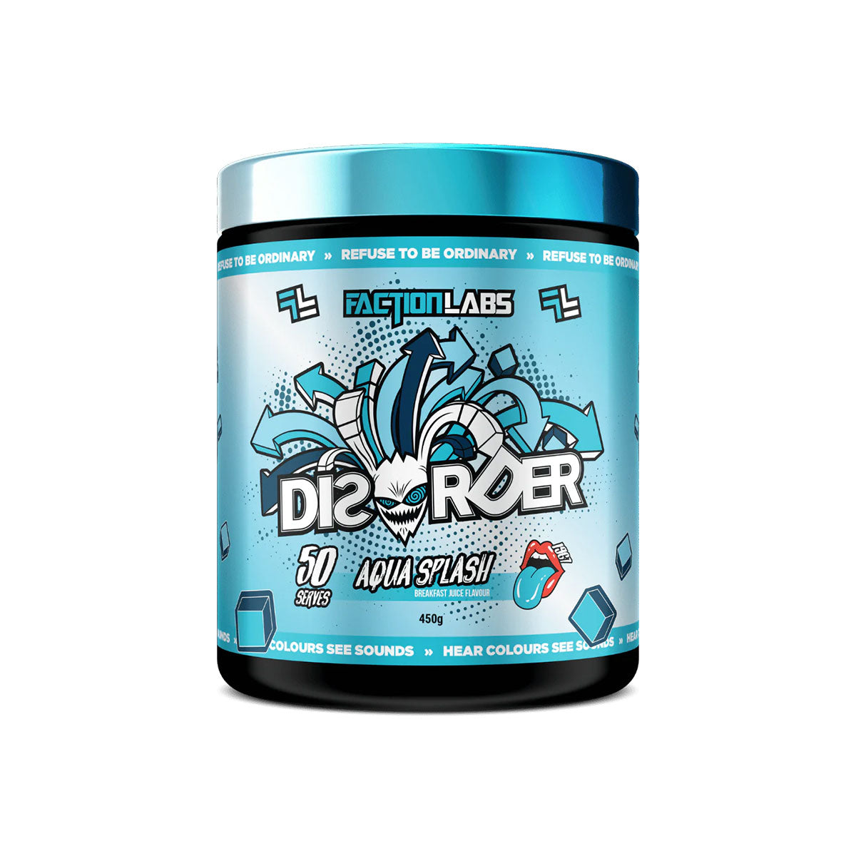 Faction Labs Disorder Preworkout 50 serves 400g aqua splash breakfast juice flavour