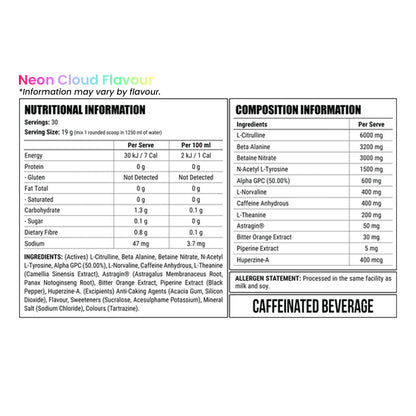 Faction Labs Disorder Ultimate 30 serves 570g Neon Cloud Pineapple Passionfruit Flavour Nutrition Information and Ingredients