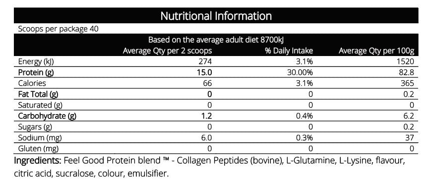 Feel Good Protein Nutrition Information