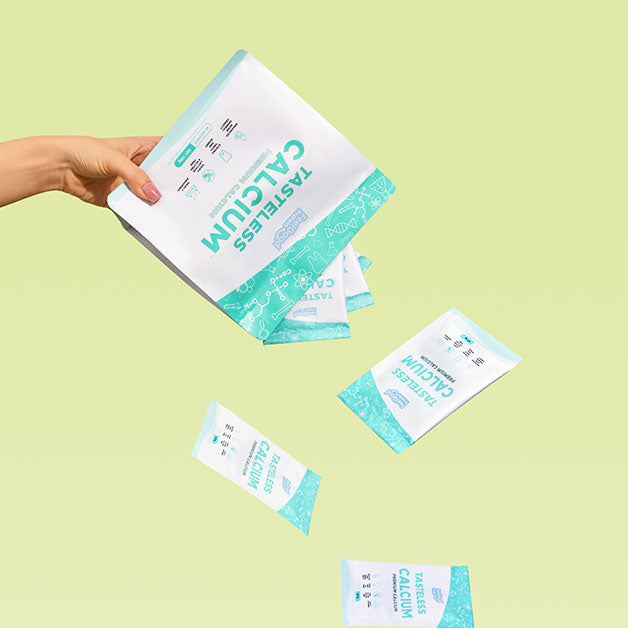 Tasteless Calcium Sachets by Feel Good Protein falling out of packaging