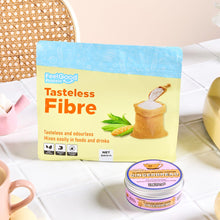 Tasteless Fibre by Feel Good Protein next to small jar of Gingerbread Instant Coffee by Feel Good Coffee