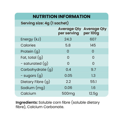 Tasteless Calcium by Feel Good Protein Nutrition Information Panel