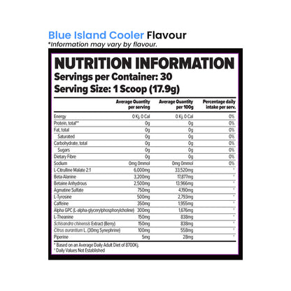 Finaflex Stimul8 Hardcore Preworkout 30 serves Nutrition Information