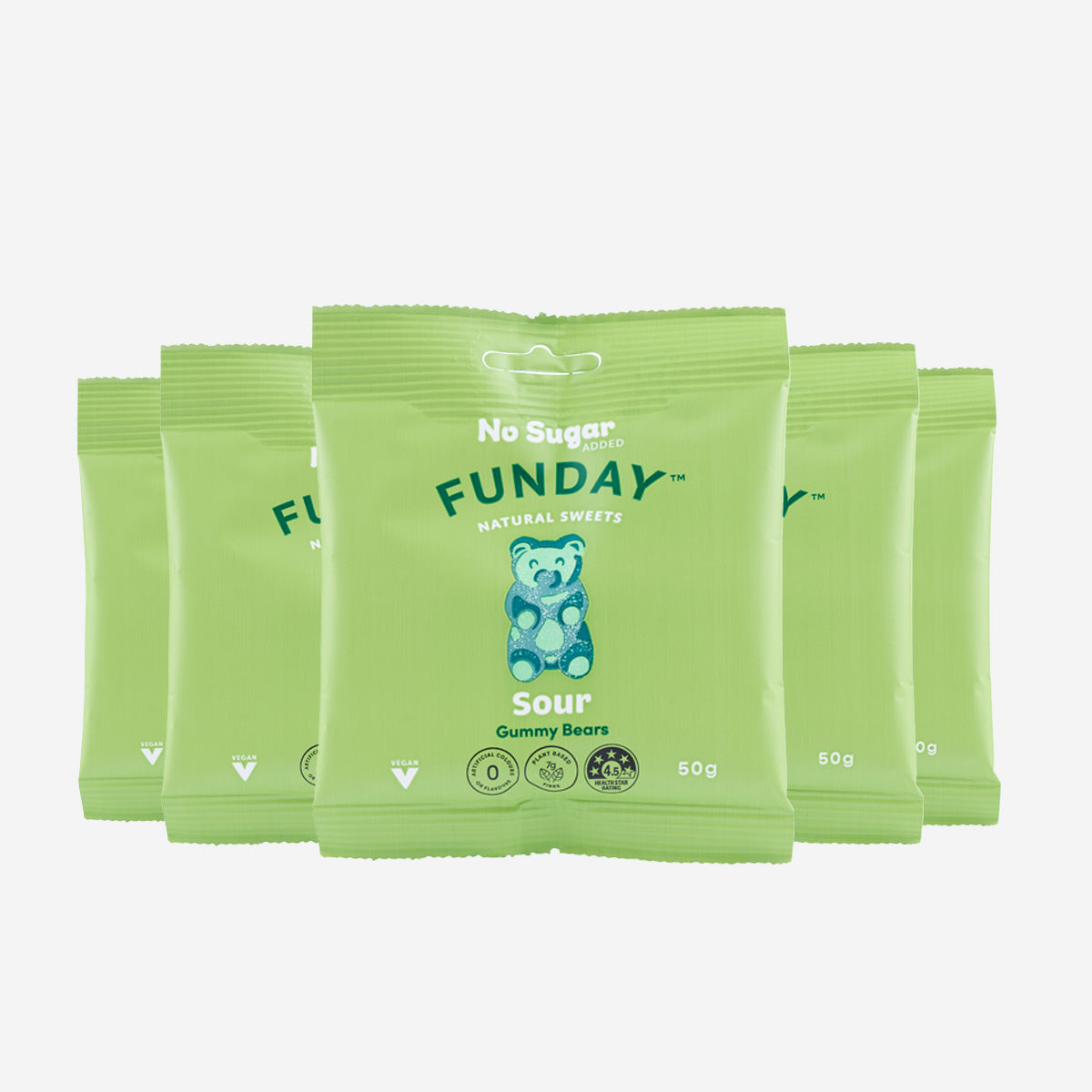 Funday No Sugar Added Natural Sweets Sour Gummy Bears 50g 5 Packets