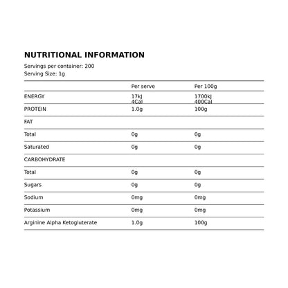 Gen-Tec Nutraceuticals Arginine AKG 200g Powder Nutrition Information
