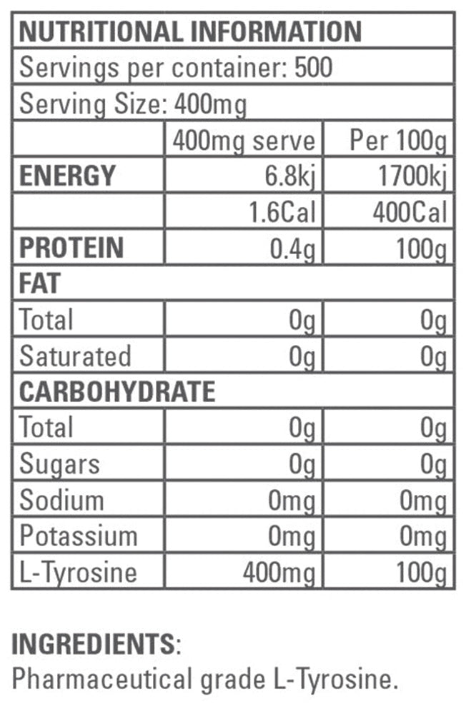 Gen-Tec Nutraceuticals L-Tyrosine 150g powder Nutrition Information and Ingredients