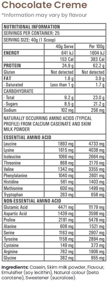 Gen Tec Protein Custard Chocolate Creme Flavour Nutrition Information and Ingredients