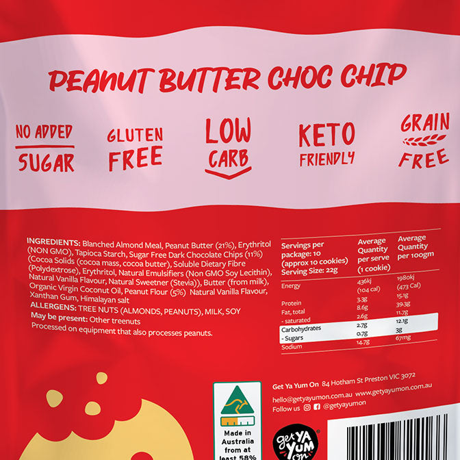 get ya yum on cookies peanut butter choc chip back panel