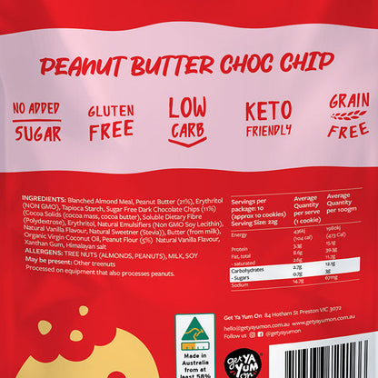get ya yum on cookies peanut butter choc chip back panel