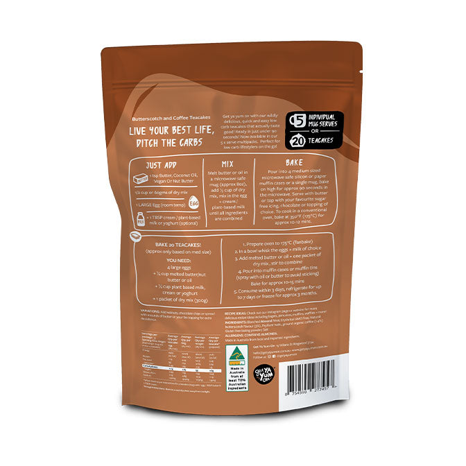 Get Ya Yum On Keto Butterscotch & Coffee Teacakes 300g - Back View