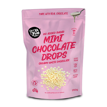 Get Ya Yum On no added sugar mini chocolate drops creamy white chocolate 250g