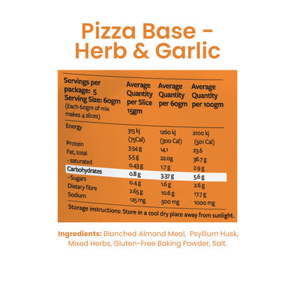 Get Ya Yum On Keto Pizza Base Herb & Garlic Nutrition Information and Ingredients