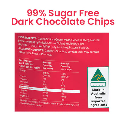 Get Ya Yum On 99% sugar free dark chocolate chips Nutrition Information and Ingredients
