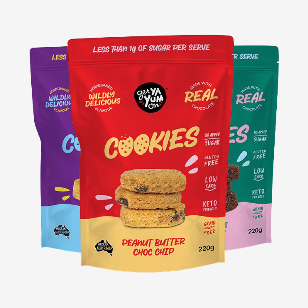 Get Ya Yum On Cookies 220g on a grey background