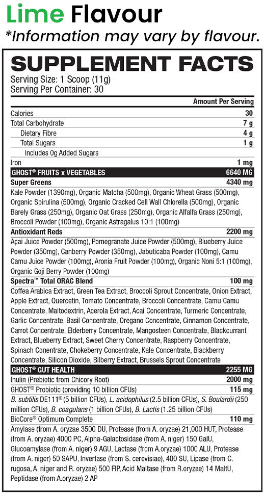 Ghost Greens 30 Serves Lime flavour nutrition information and ingredients