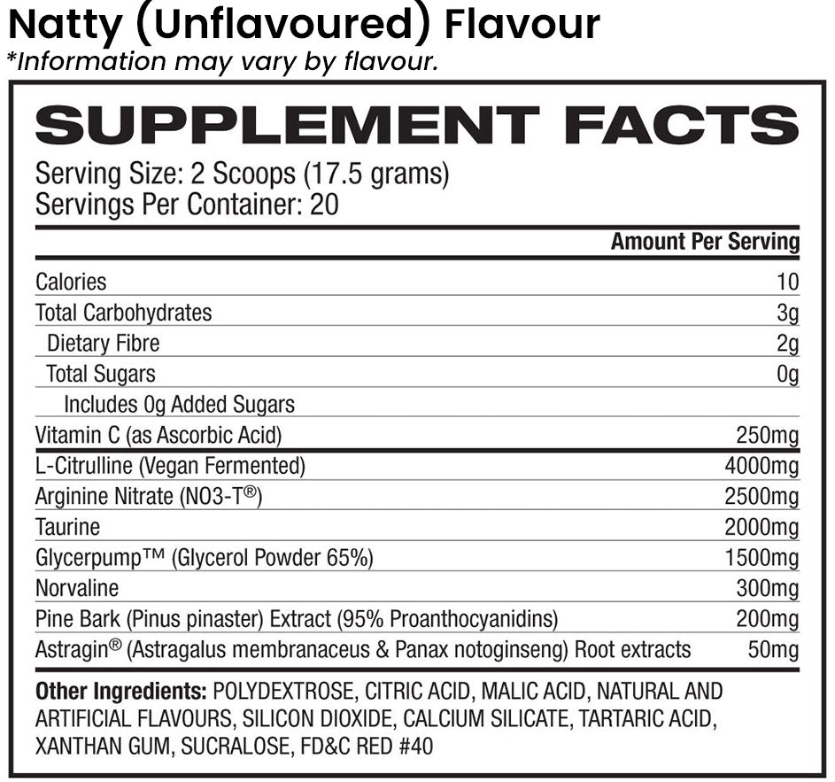 Ghost Pump nutrition information and ingredients natty unflavoured flavour