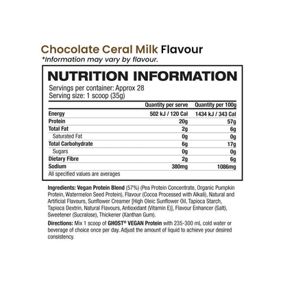 Ghost Lifestyle Vegan Protein Nutrition Information and Ingredients