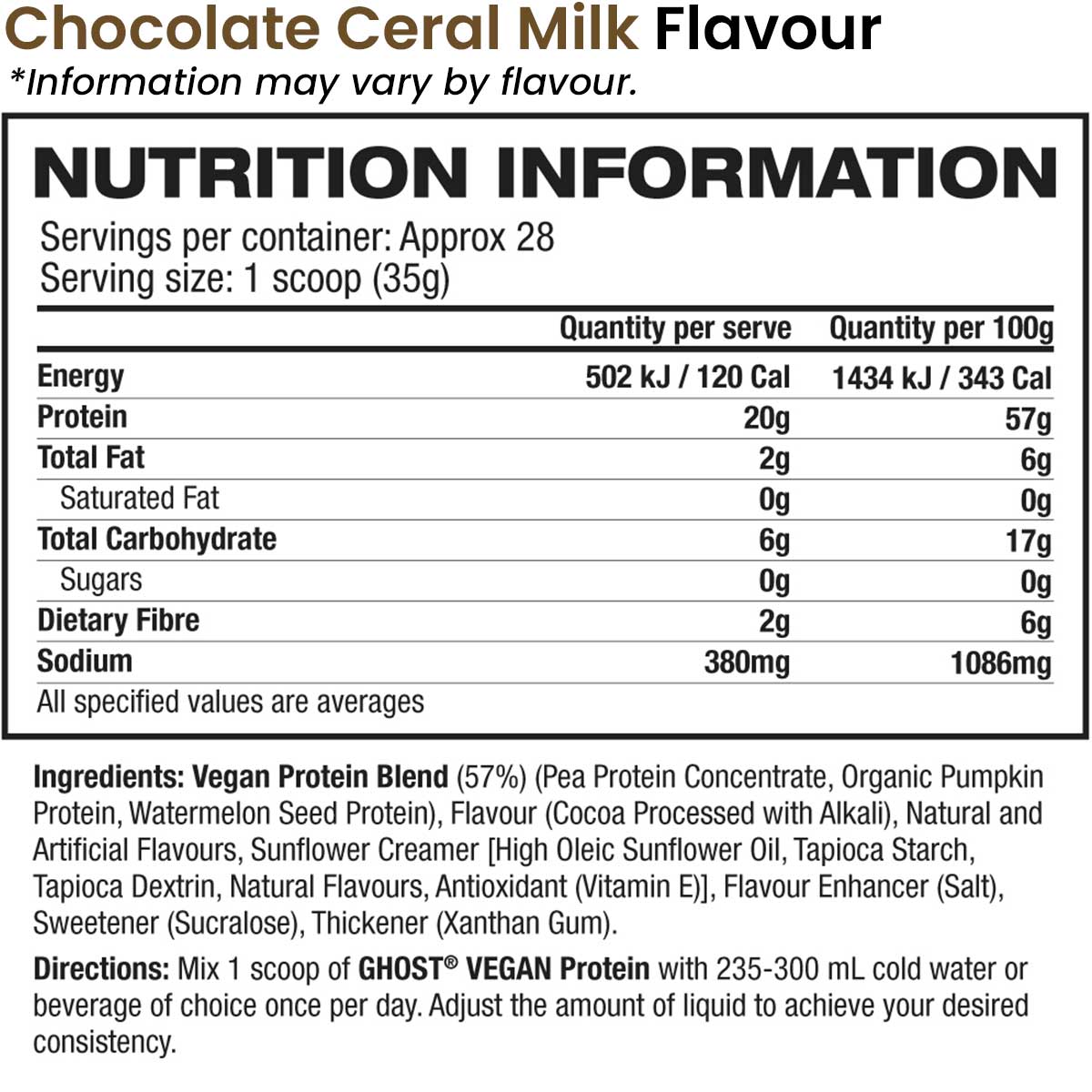 Ghost Lifestyle Vegan Protein Nutrition Information and Ingredients