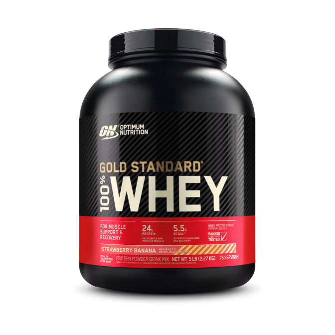 Optimum Nutrition Gold Standard 100% Whey 75 servings 2.27kg (5lb) - Strawberry Banana Flavour