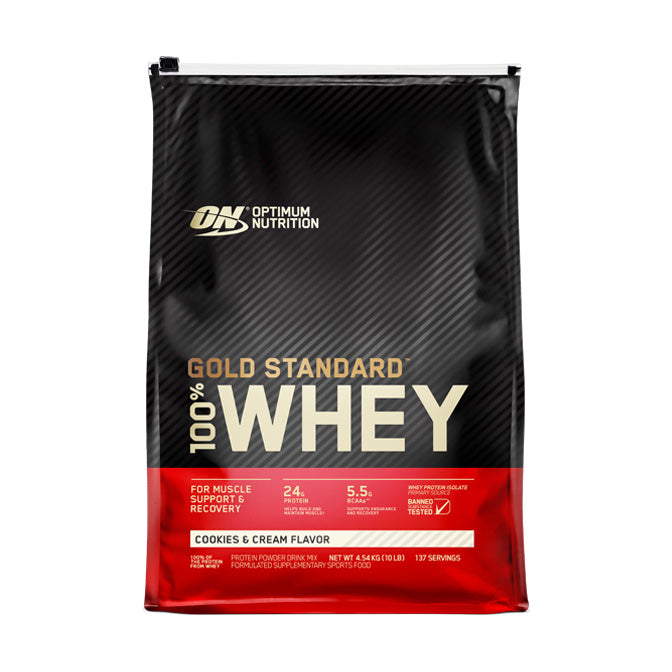 Optimum Nutrition Gold Standard 100% Whey 137 servings 4.54kg 10lb - Cookies & Cream Flavour