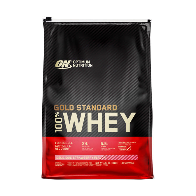 Optimum Nutrition Gold Standard 100% Whey 145 servings 4.54kg 10lb - Delicious Strawberry Flavour