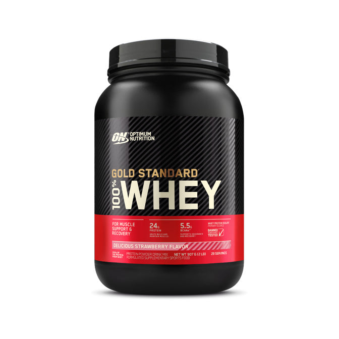 Optimum Nutrition Gold Standard 100% Whey Protein 29 servings 907g 2lb - Delicious Strawberry Flavour