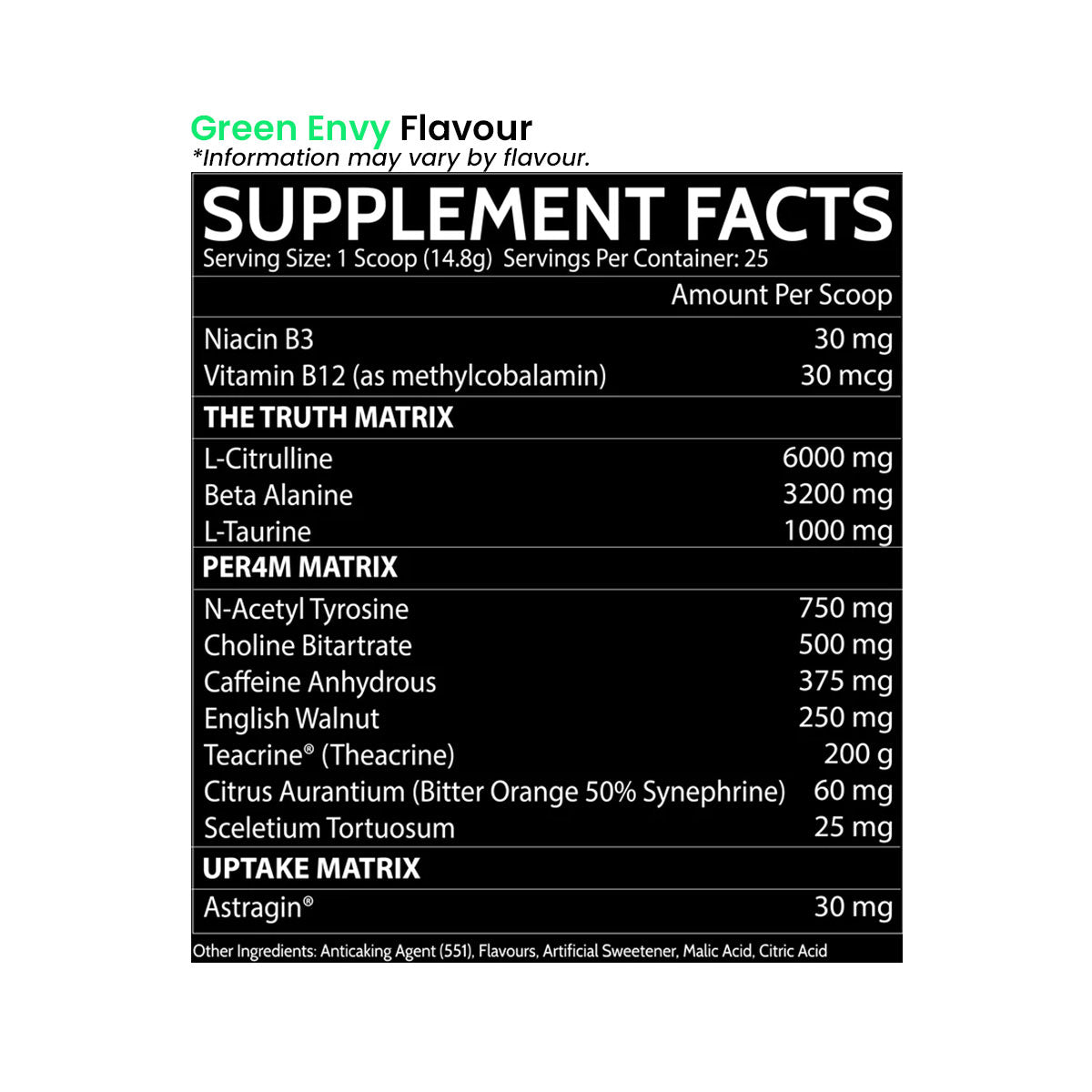 Inspired BBD Preworkout green envy flavour nutrition information and ingredients