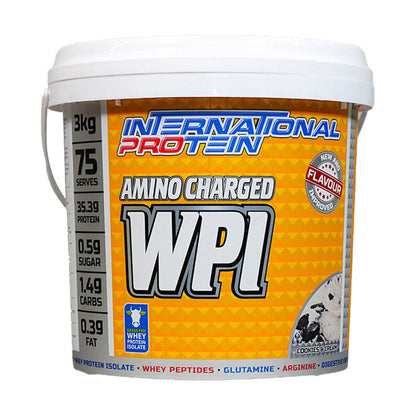 International Protein Amino Charged WPI 75 serves 3kg Cookies and Cream Flavour