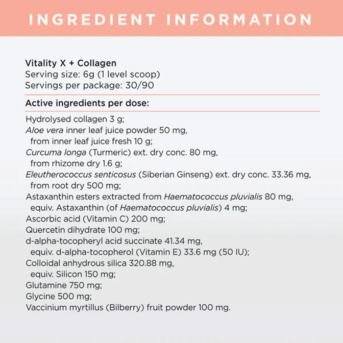JS Health Vitality X And Collagen Powder Ingredients
