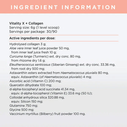 JS Health Vitality X And Collagen Powder Ingredients