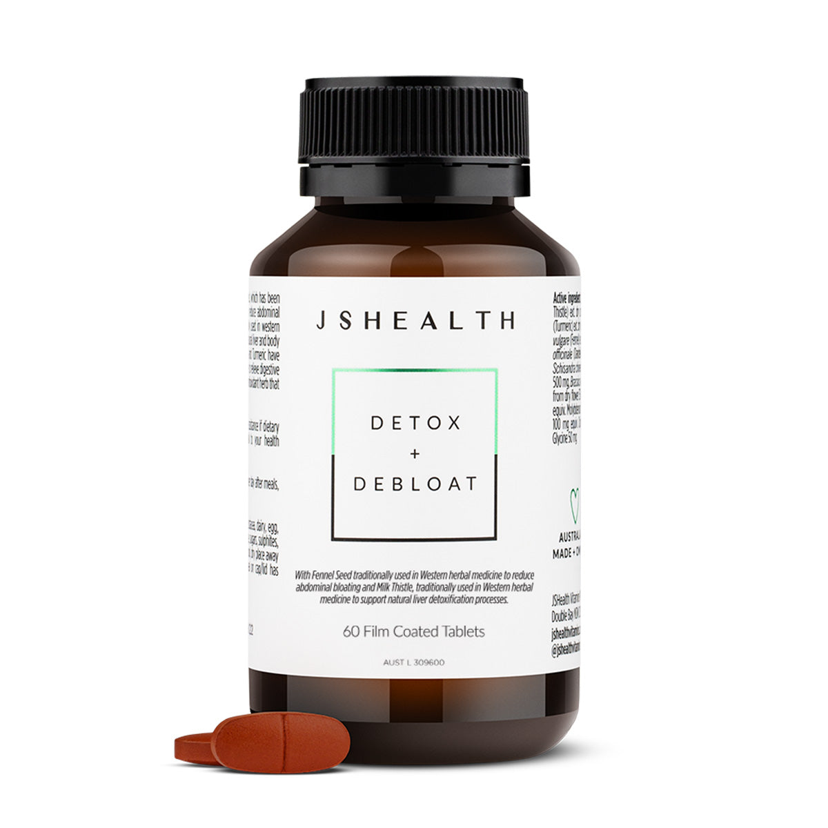 JSHealth Detox + Debloat 60 film coated Tablets with tablet example