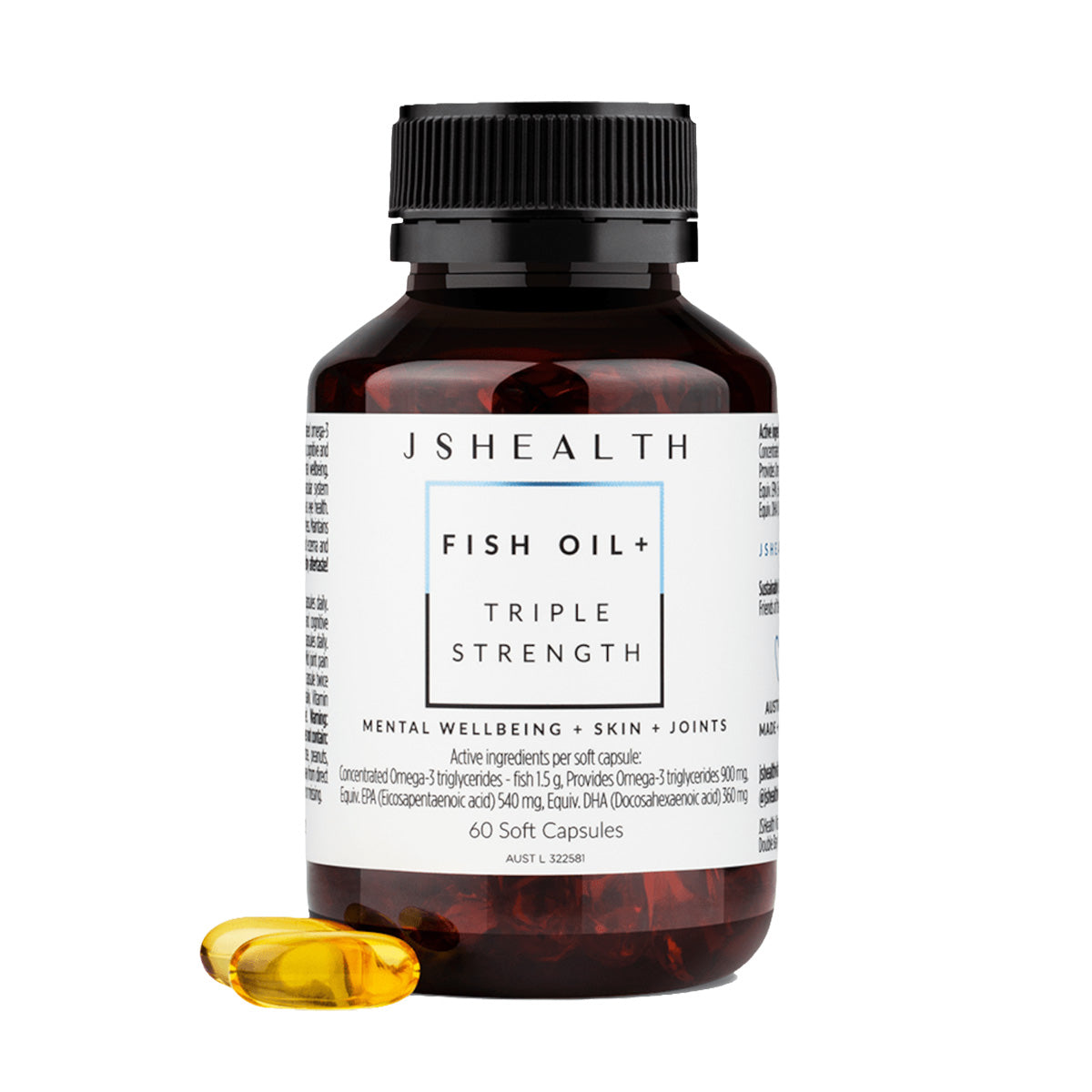 JSHealth fish oil + triple strength fish oil soft capsules 60 capsules with 2 example capsules