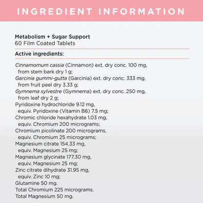 JSHealth Metabolism and Sugar Support 60 Tablets Ingredients List
