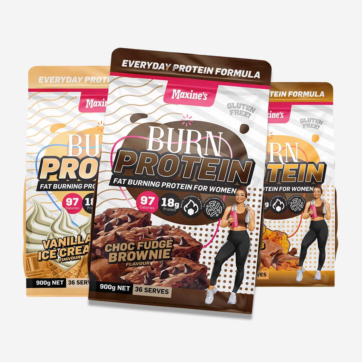 Maxine Burn Protein 900g 36 serves 3 flavours