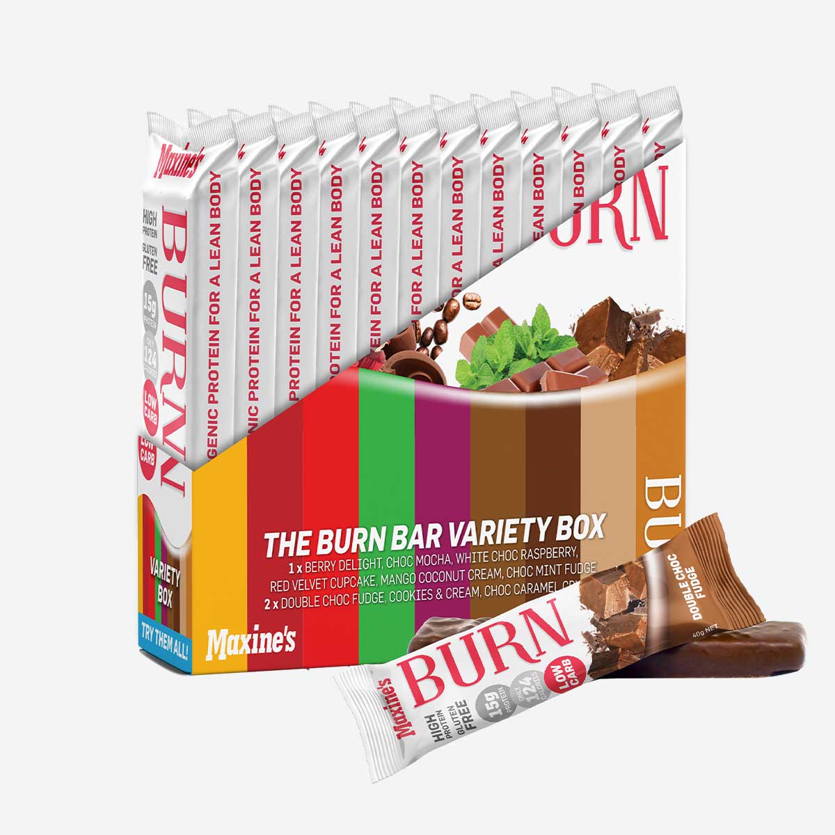 Maxine's Burn Bar The Burn Bar Variety Box Box of 12 bars - Hero