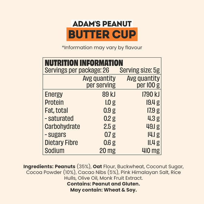 Mingle Sweet Topper 130g - peanut butter nutrition information and ingredients
