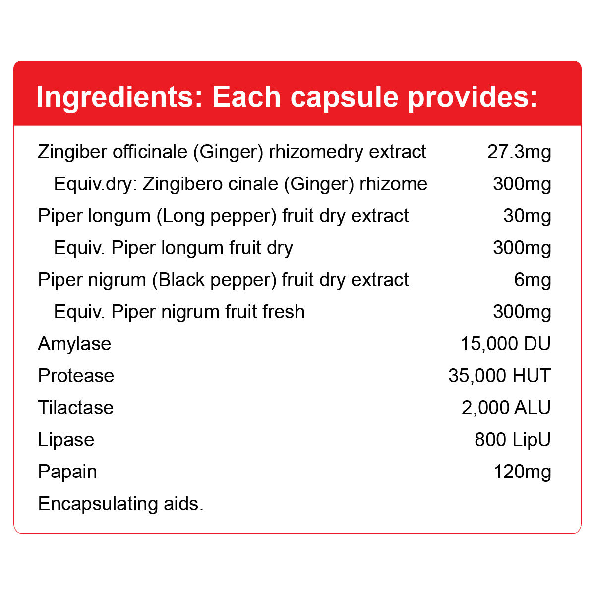 NutraLife Digestive Enzymes 60 Capsules Nutrition Information 