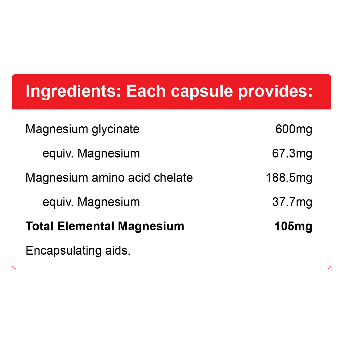 NutraLife Magnesium HiZorb 60 Capsules Nutrition Information