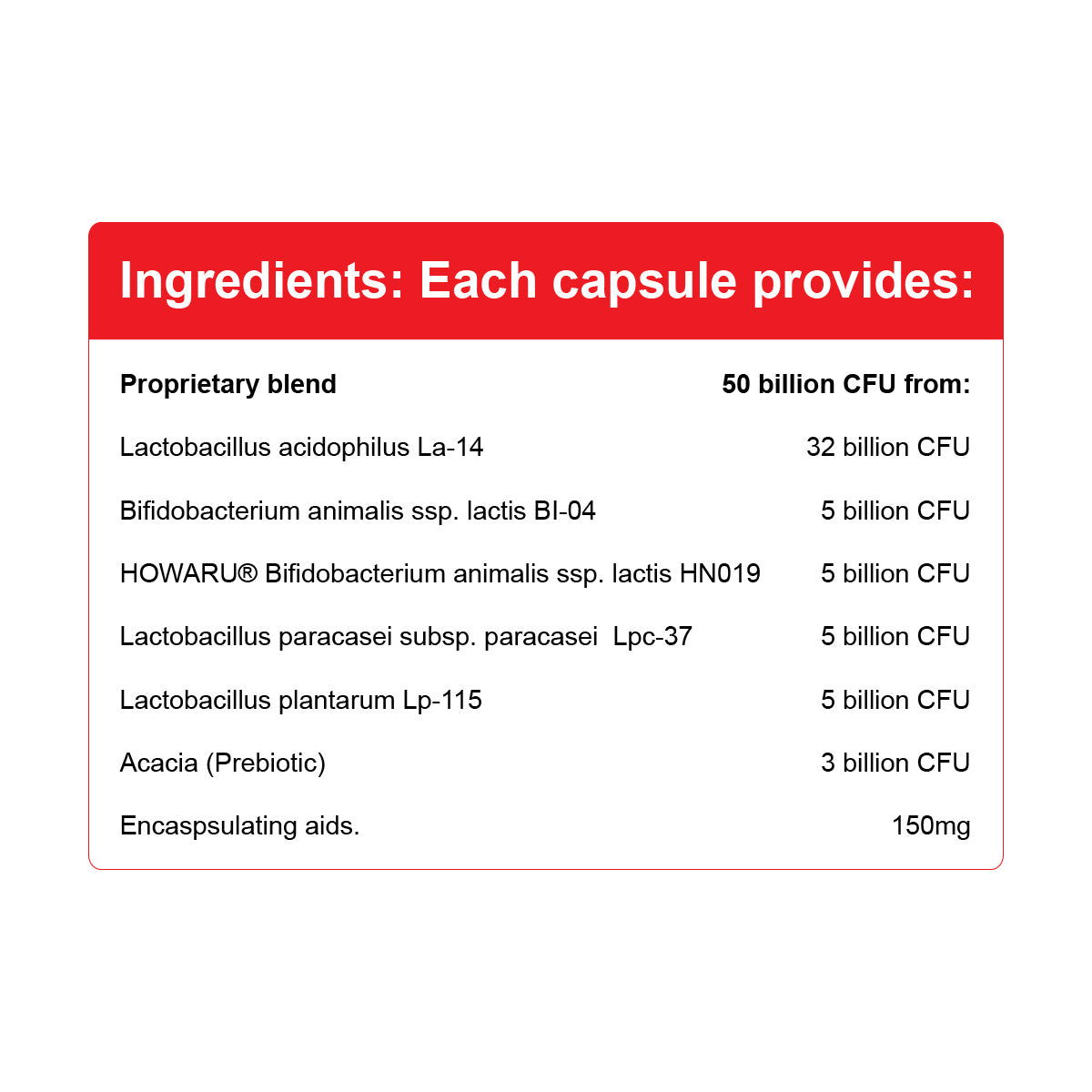 NutraLife ProBiotica High Potency Capsules Nutrition Information
