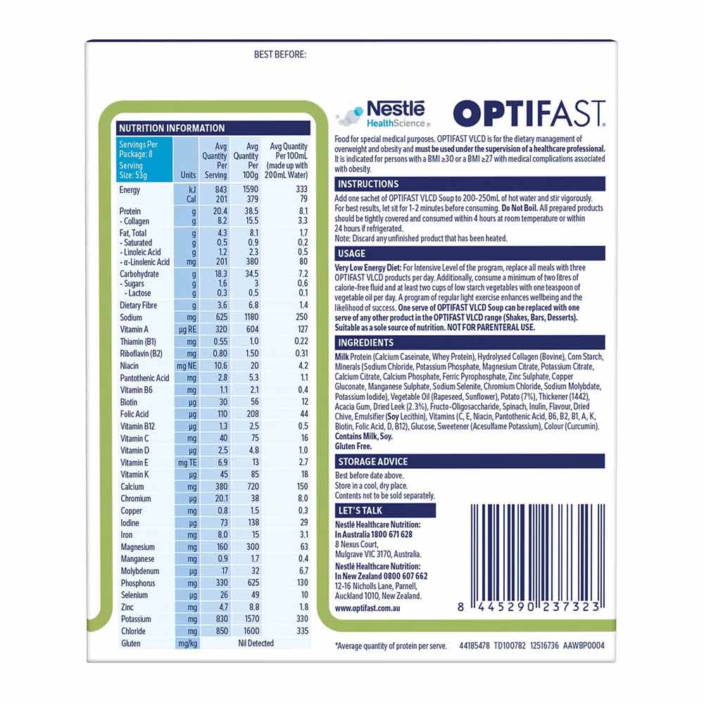 Optifast Soups VLCD Potato and Leek Nutrition Information