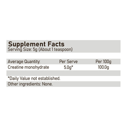 Optimum Nutrition Creatine monohydrate unflavoured 600g supplement facts