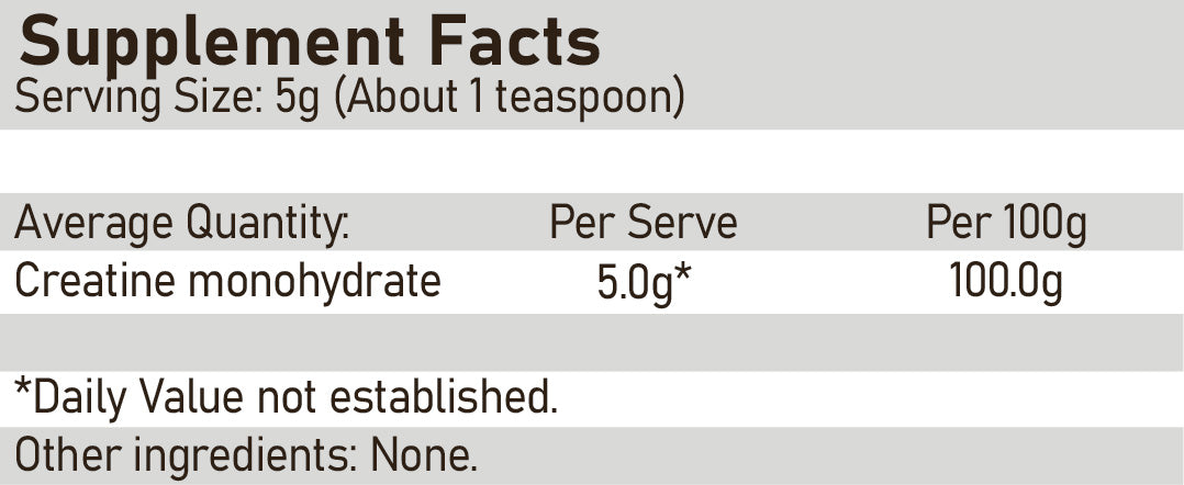 Optimum Nutrition Creatine monohydrate unflavoured 600g supplement facts