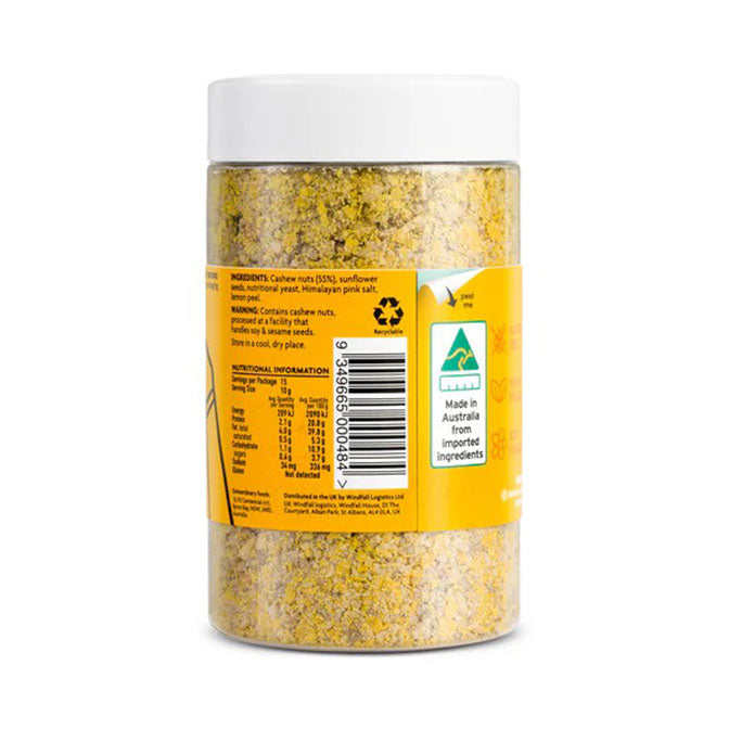 Vegan Cashew Parmesan in a 135g Recyclable PET Jar Nutrition Panel