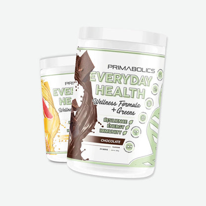 Primabolics Everyday Health Wellness formula + greens 360g 25 serve Chocolate and Paradise Fruits Flavours