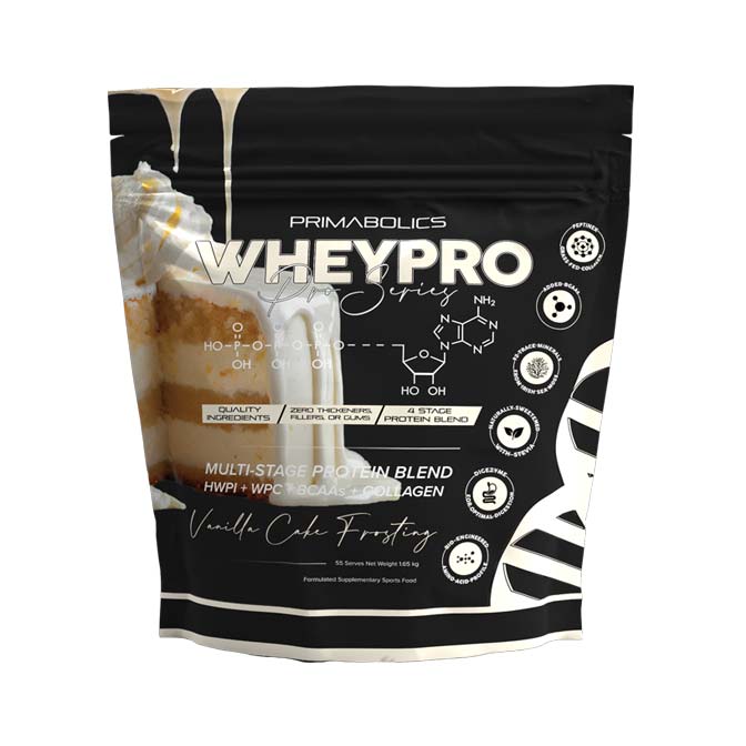 Primabolics Whey Pro Protein Powder 55 serves 1.65kg Vanilla Cake Frosting flavour